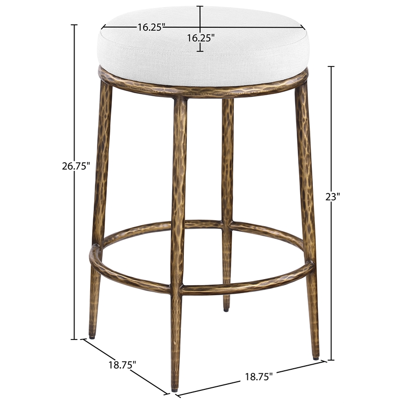 Meridian Furniture Ferro White Linen Textured Performance Fabric Counter Stool