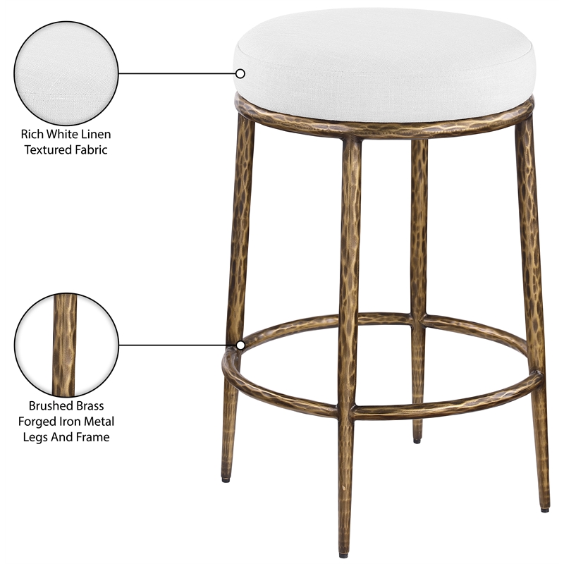 Meridian Furniture Ferro White Linen Textured Performance Fabric Counter Stool