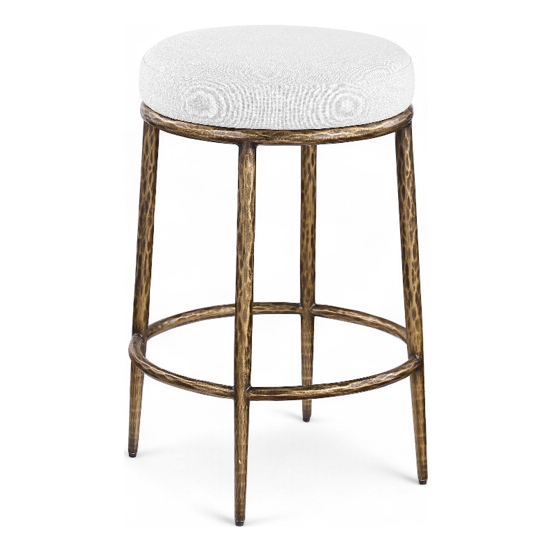 Meridian Furniture Ferro White Linen Textured Performance Fabric Counter Stool