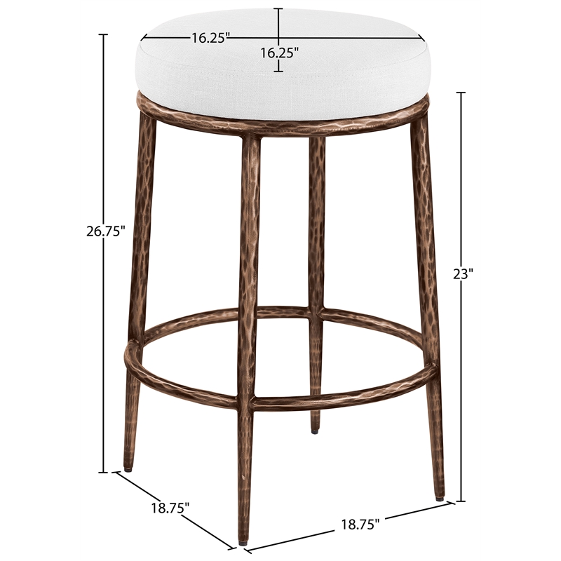 Meridian Furniture Ferro White Linen Textured Performance Fabric Counter Stool