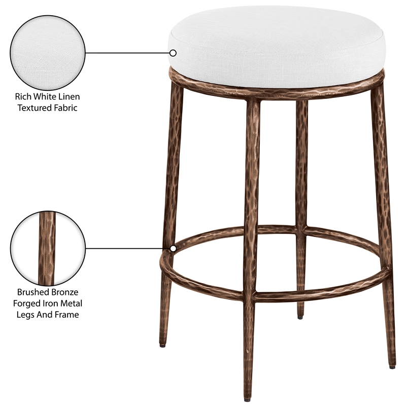 Meridian Furniture Ferro White Linen Textured Performance Fabric Counter Stool