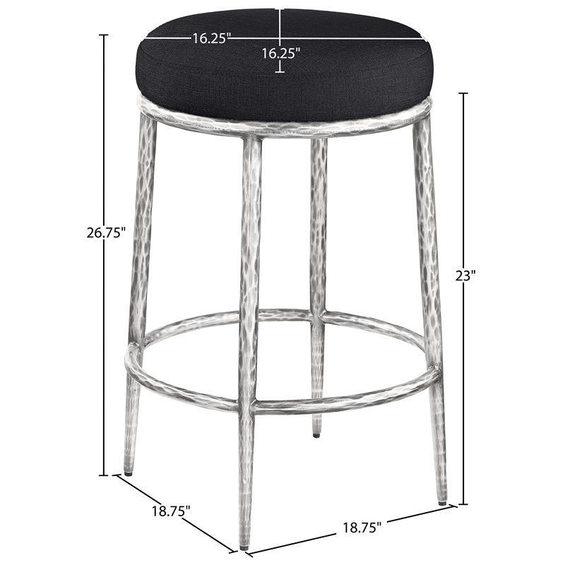 Meridian Furniture Ferro Black Linen Textured Performance Fabric Counter Stool
