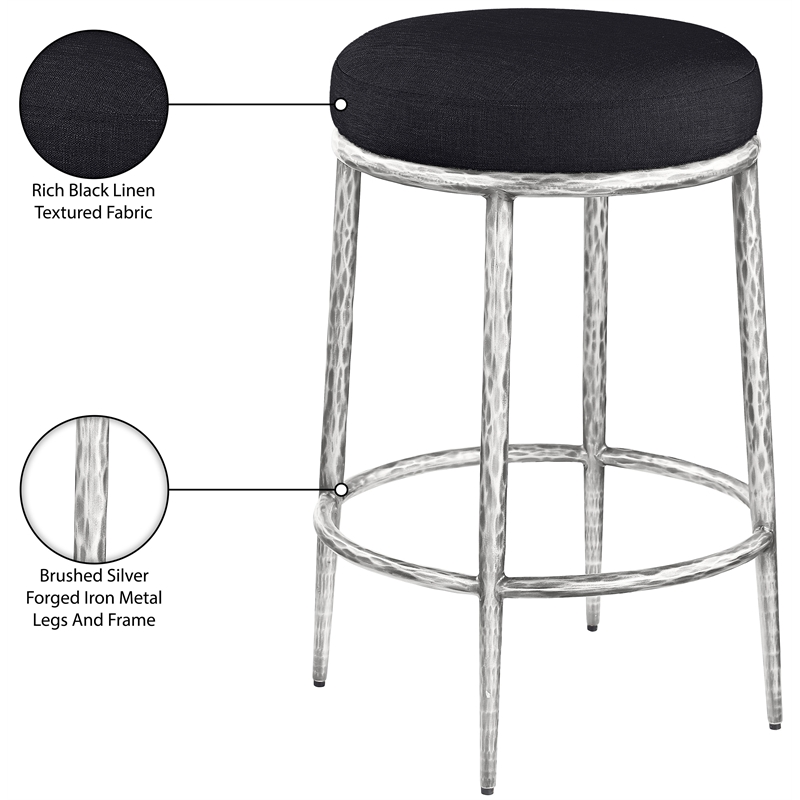 Meridian Furniture Ferro Black Linen Textured Performance Fabric Counter Stool