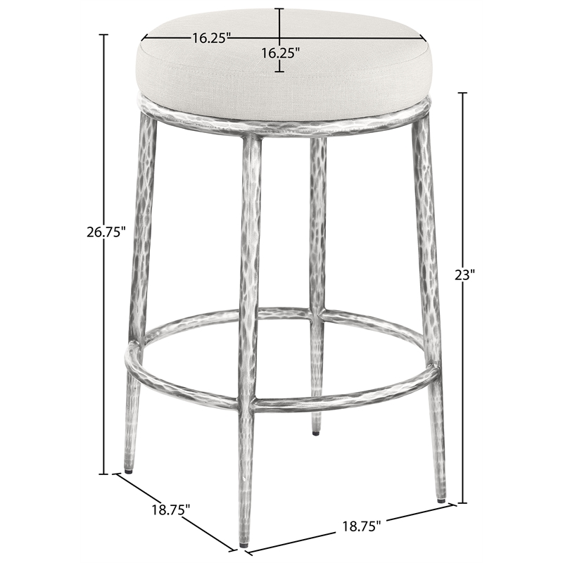 Meridian Furniture Ferro Cream Linen Textured Performance Fabric Counter Stool