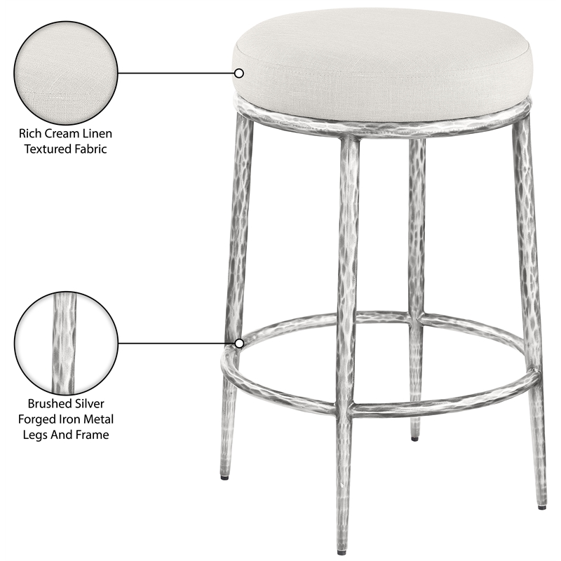 Meridian Furniture Ferro Cream Linen Textured Performance Fabric Counter Stool