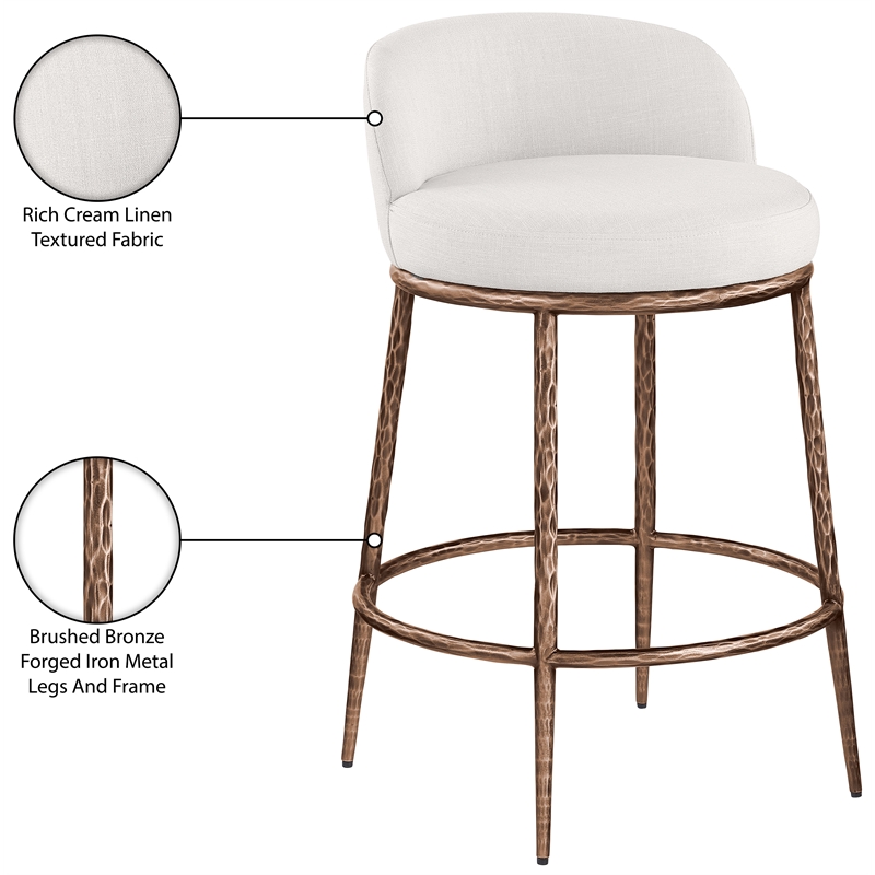 Meridian Furniture Ferro Cream Linen Textured Performance Fabric Counter Stool