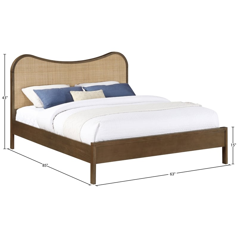 Meridian Furniture Windsor Brown Solid Wood And Natural Cane Queen Bed