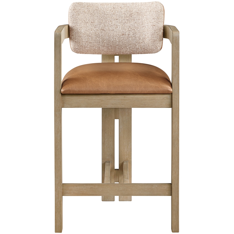 Meridian Furniture Ravina Cognac Vegan Leather and Linen Textured Counter Stool