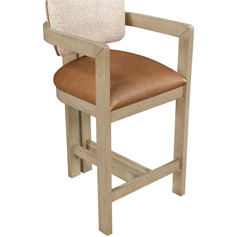 Meridian Furniture Ravina Cognac Vegan Leather and Linen Textured Counter Stool