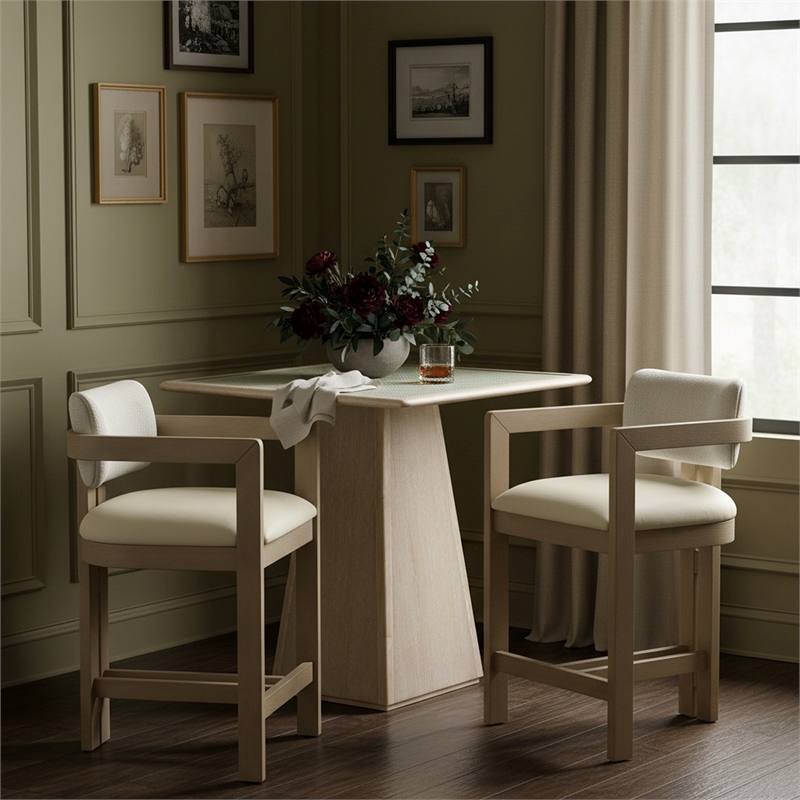 Meridian Furniture Ravina Cream Vegan Leather and Linen Textured Counter Stool