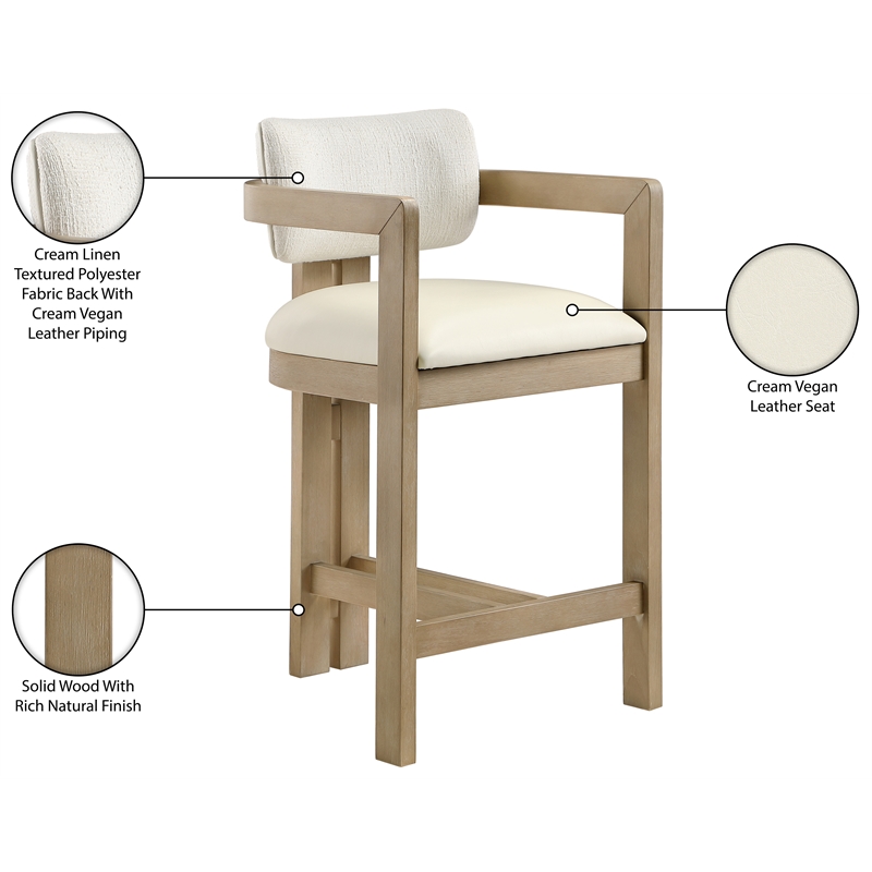 Meridian Furniture Ravina Cream Vegan Leather and Linen Textured Counter Stool