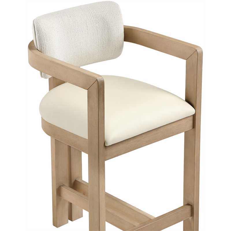 Meridian Furniture Ravina Cream Vegan Leather and Linen Textured Counter Stool