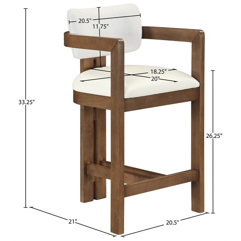 Meridian Furniture Ravina Cream Vegan Leather and Linen Textured Counter Stool