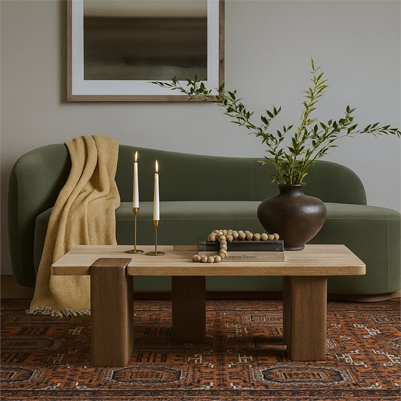 Meridian Furniture Ravenna Natural Genuine Travertine and Oak Wood Coffee Table
