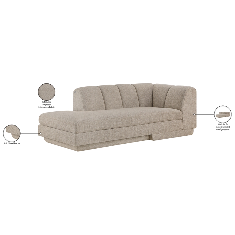 Meridian Furniture Modari Beige Fabric Upholstered Left Arm Chaise