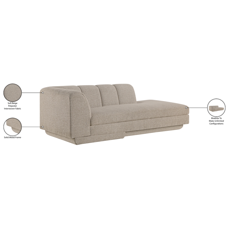 Meridian Furniture Modari Beige Fabric Upholstered Right Arm Chaise
