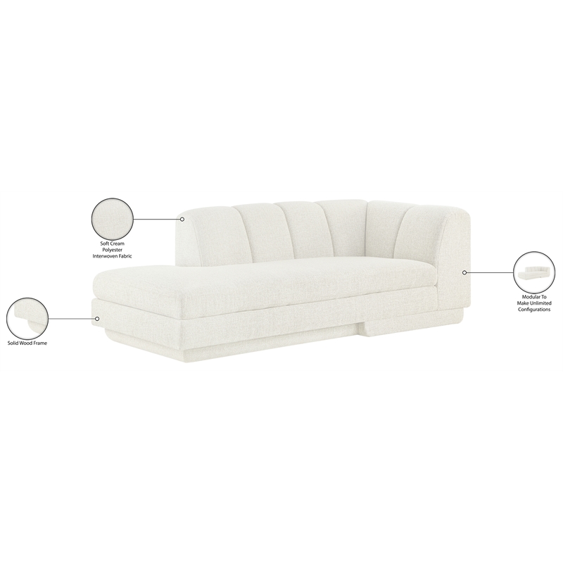 Meridian Furniture Modari Cream Fabric Upholstered Left Arm Chaise