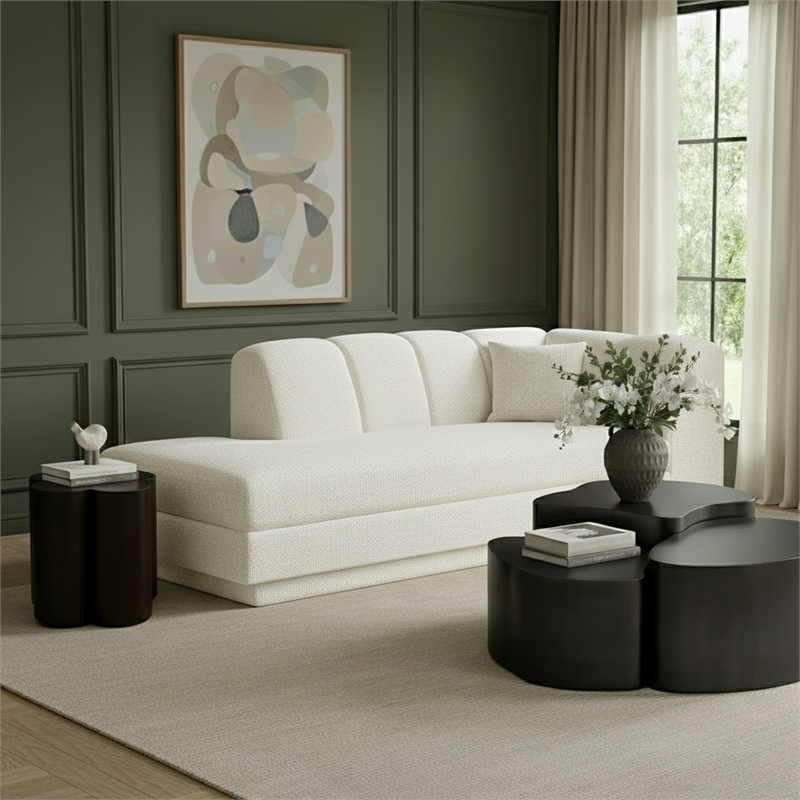 Meridian Furniture Modari Cream Fabric Upholstered Left Arm Chaise