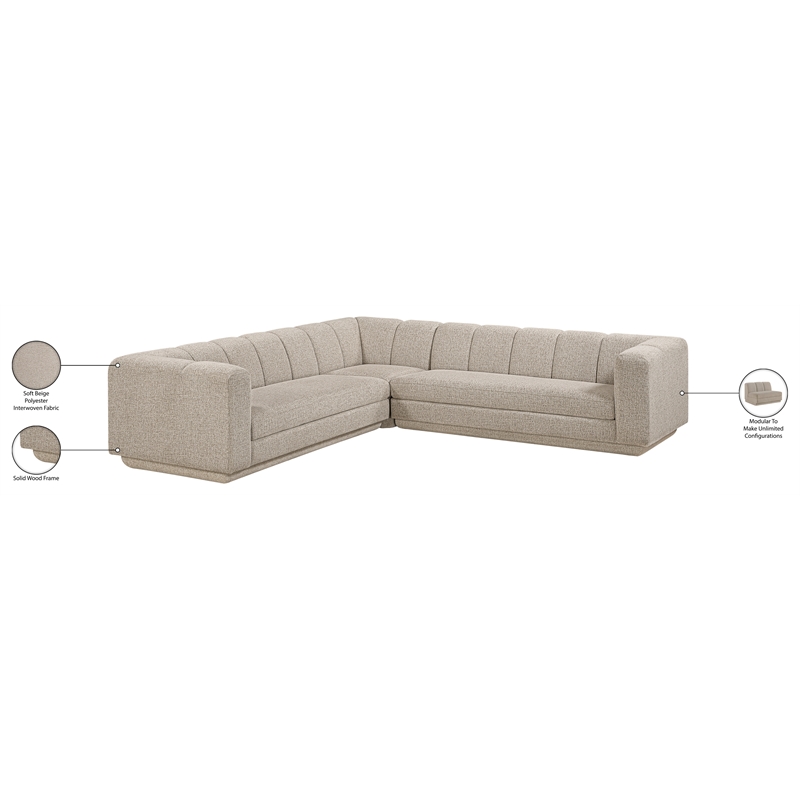Meridian Furniture Modari Beige Fabric Upholstered 3pc. Modular Sectional