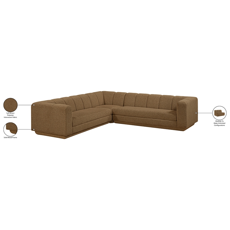 Meridian Furniture Modari Brown Fabric Upholstered 3pc. Modular Sectional