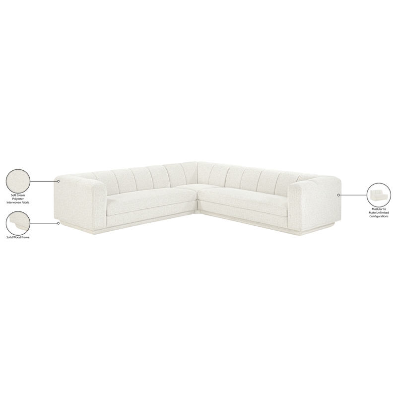 Meridian Furniture Modari Cream Fabric Upholstered 3pc. Modular Sectional