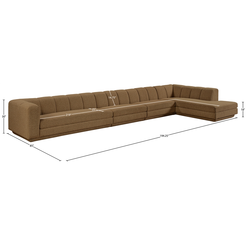 Meridian Furniture Modari Brown Fabric Upholstered 4pc. Modular Sectional