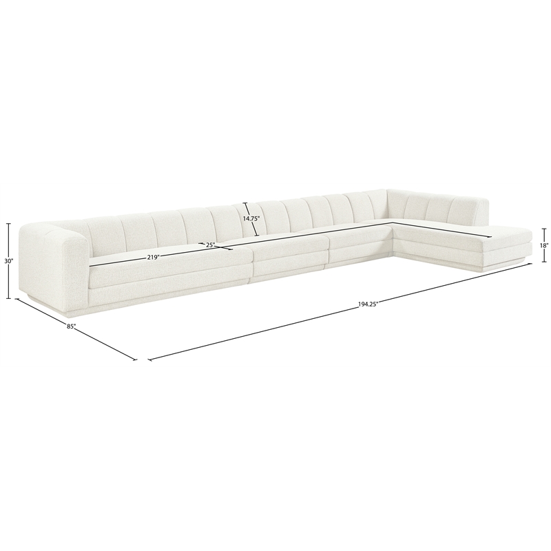 Meridian Furniture Modari Cream Fabric Upholstered 4pc. Modular Sectional