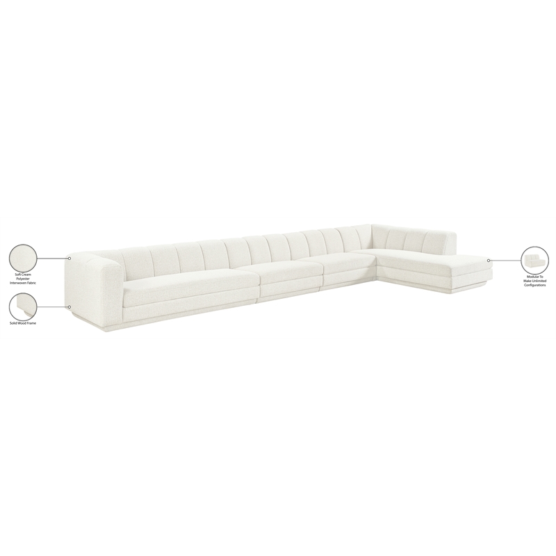 Meridian Furniture Modari Cream Fabric Upholstered 4pc. Modular Sectional