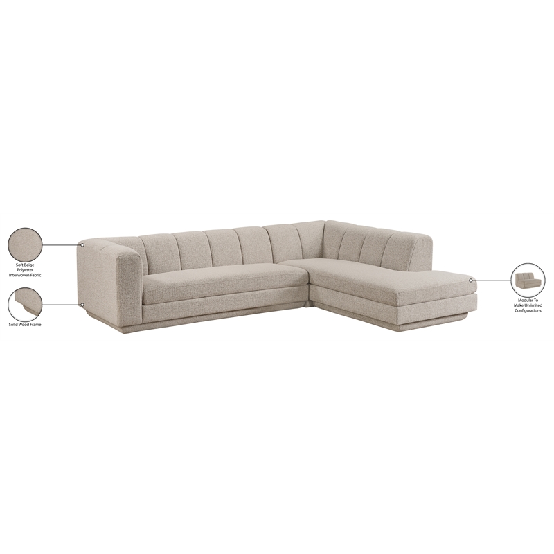 Meridian Furniture Modari Beige Fabric Upholstered 2pc. Modular Sectional