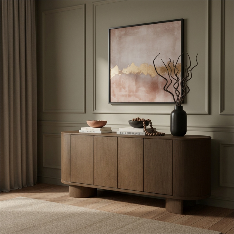 Meridian Furniture Caldra Brown Oak Veneer And Solid Wood Sideboard/Buffet