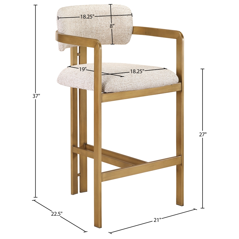 Meridian Furniture Aurum Beige Linen Textured Fabric Upholstered Counter Stool