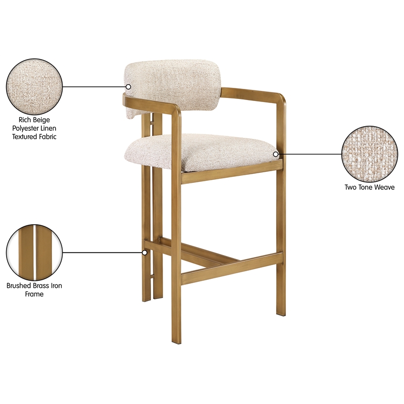 Meridian Furniture Aurum Beige Linen Textured Fabric Upholstered Counter Stool