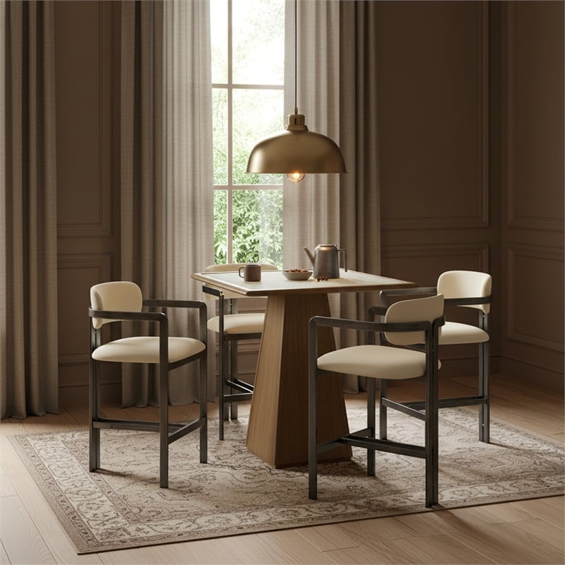 Meridian Furniture Aurum Cream Vegan Leather Upholstered Counter Stool