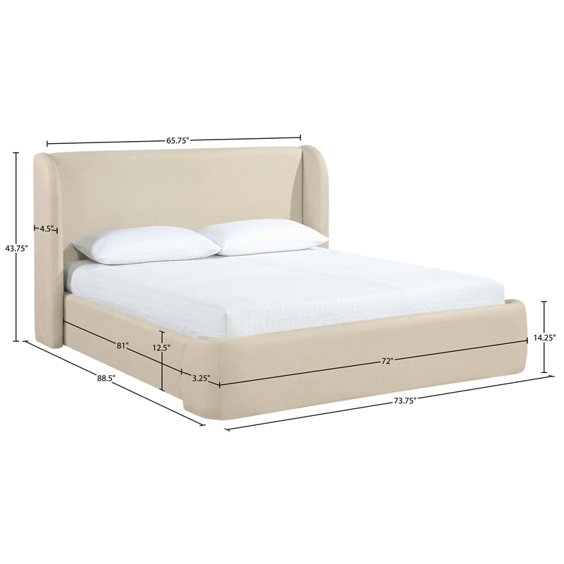 Meridian Furniture Warby Beige Vegan Leather Upholstered Queen Bed
