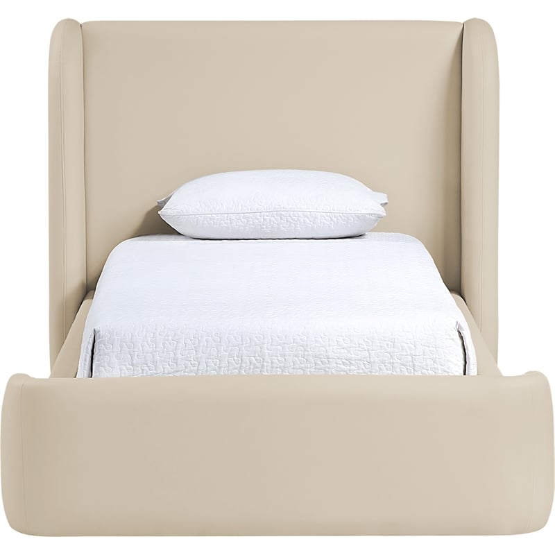 Meridian Furniture Warby Beige Vegan Leather Upholstered Twin Bed