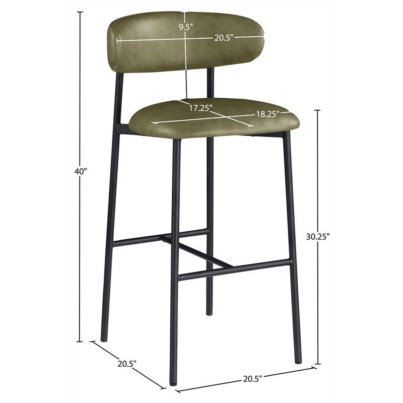 Meridian Furniture Lupita Olive Vegan Leather Upholstered Bar Stool (Set of 2)