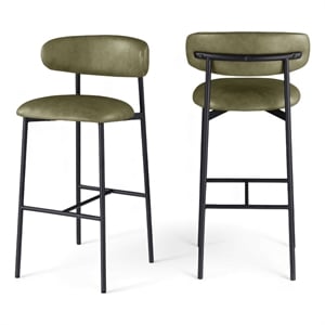 Meridian Furniture Lupita Olive Vegan Leather Upholstered Bar Stool (Set of 2)