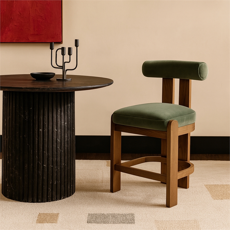 Meridian Furniture Arienzo Green Velvet Upholstered Counter Stool (Set of 2)