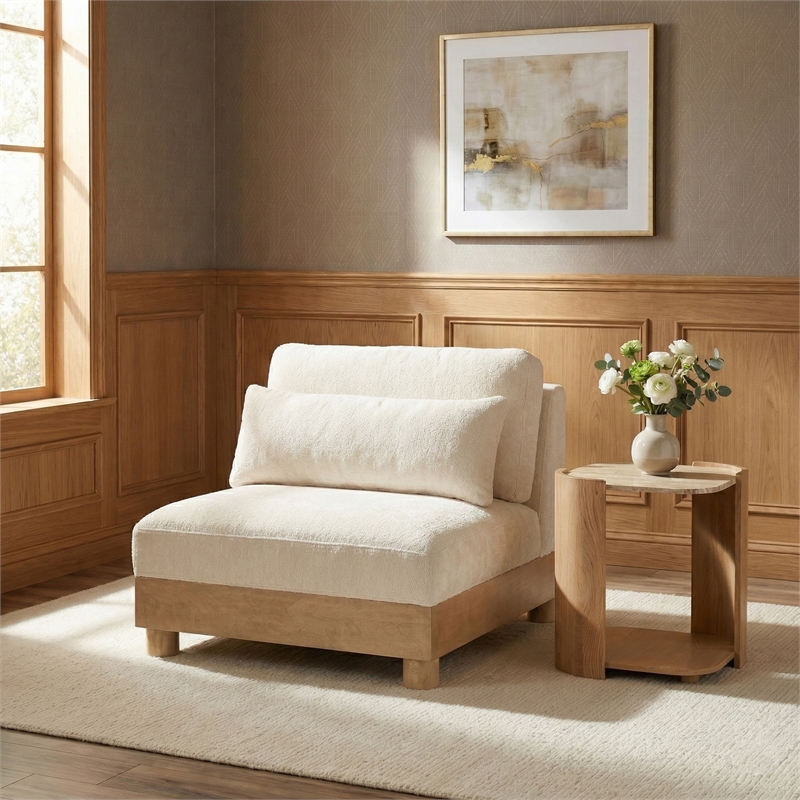 Meridian Furniture Turin Cream Chenille Fabric Upholstered Modular Armless Chair