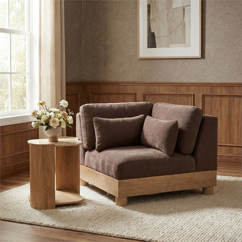 Meridian Furniture Turin Brown Chenille Fabric Upholstered Modular Corner Chair