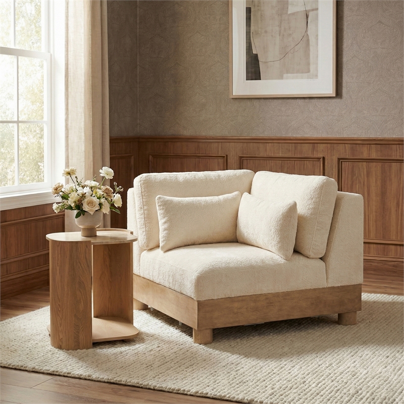 Meridian Furniture Turin Cream Chenille Fabric Upholstered Modular Corner Chair