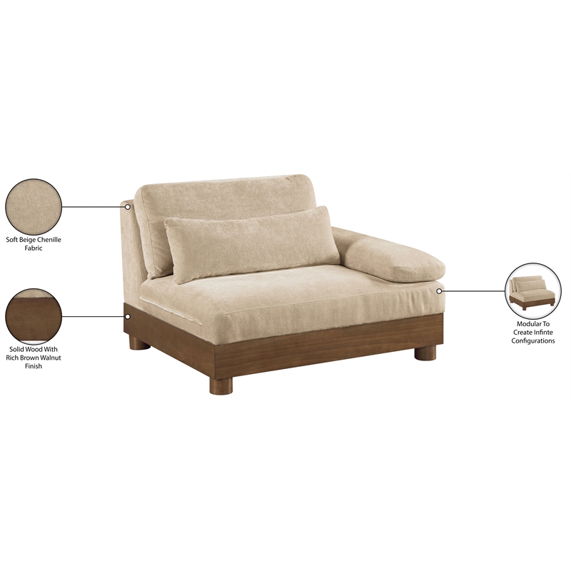 Meridian Furniture Turin Beige Chenille Upholstered Modular Right Arm Chair