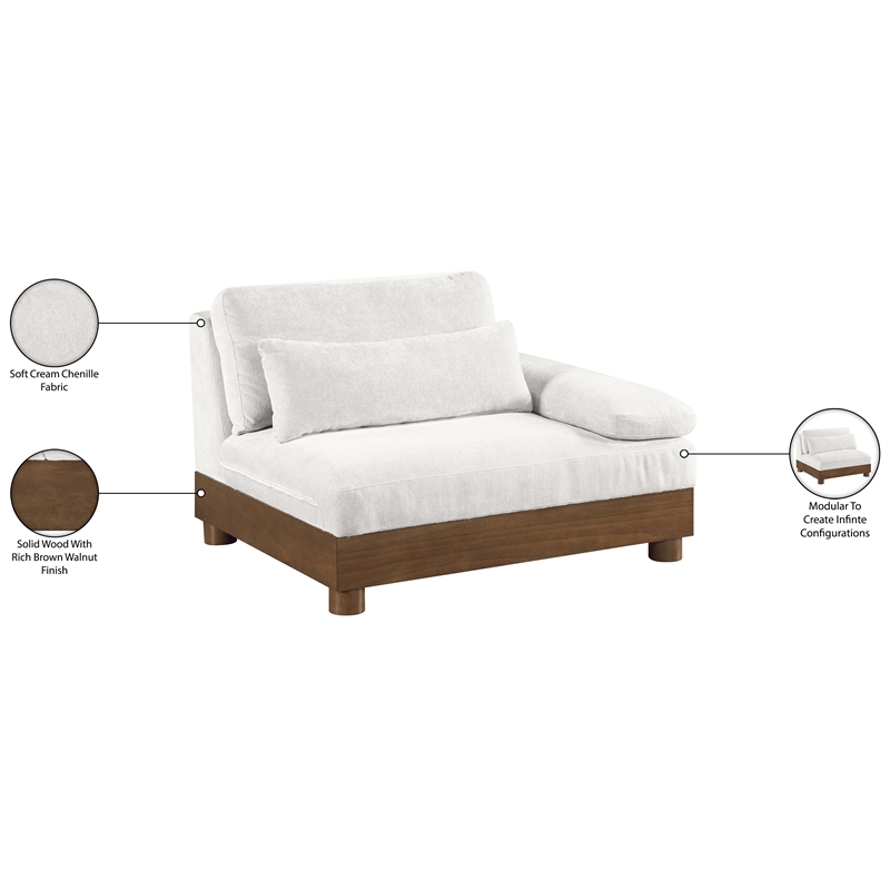 Meridian Furniture Turin Cream Chenille Upholstered Modular Right Arm Chair