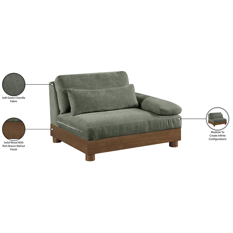 Meridian Furniture Turin Green Chenille Upholstered Modular Right Arm Chair