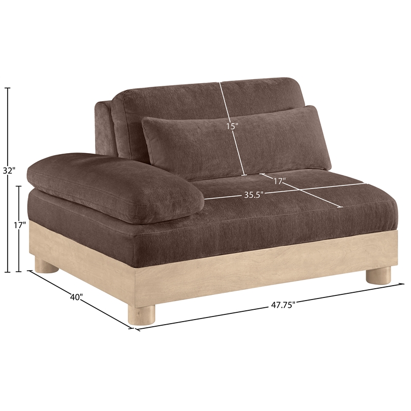 Meridian Furniture Turin Brown Chenille Upholstered Modular Right Arm Chair