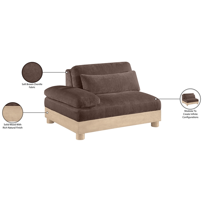 Meridian Furniture Turin Brown Chenille Upholstered Modular Right Arm Chair