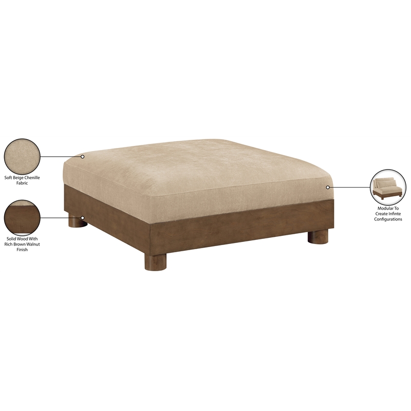 Meridian Furniture Turin Beige Chenille Fabric Upholstered Modular Ottoman