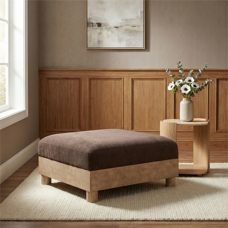 Meridian Furniture Turin Brown Chenille Fabric Upholstered Modular Ottoman