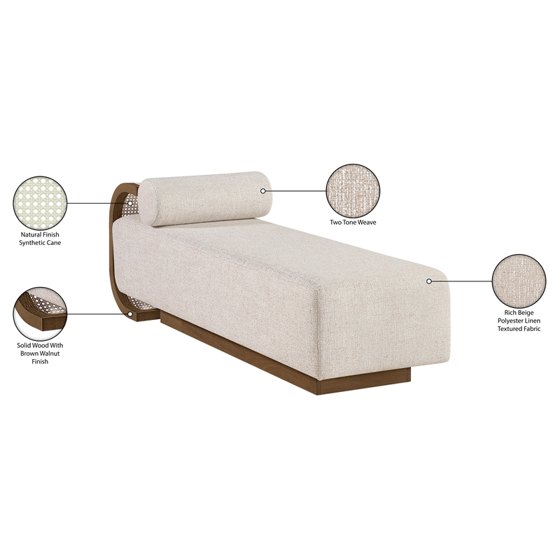 Meridian Furniture Zephyr Beige Linen Textured Fabric Upholstered Chaise