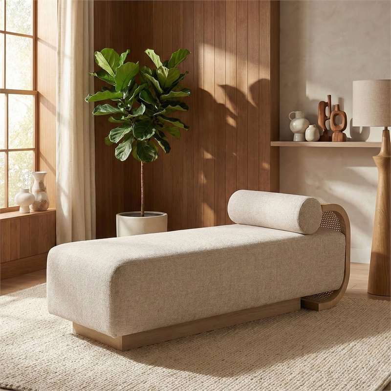 Meridian Furniture Zephyr Beige Linen Textured Fabric Upholstered Chaise